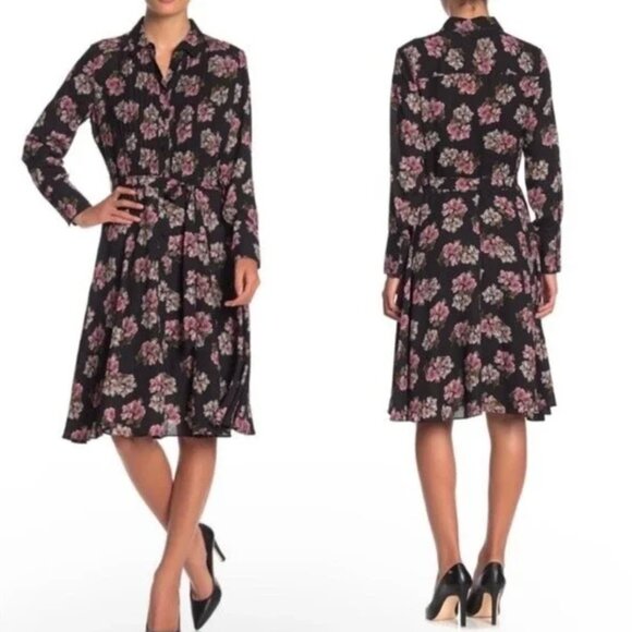 Nanette Lepore Dresses & Skirts - Nanette Lepore Pintuck Floral Button-Front Long Sleeve Shirt Dress Size 10